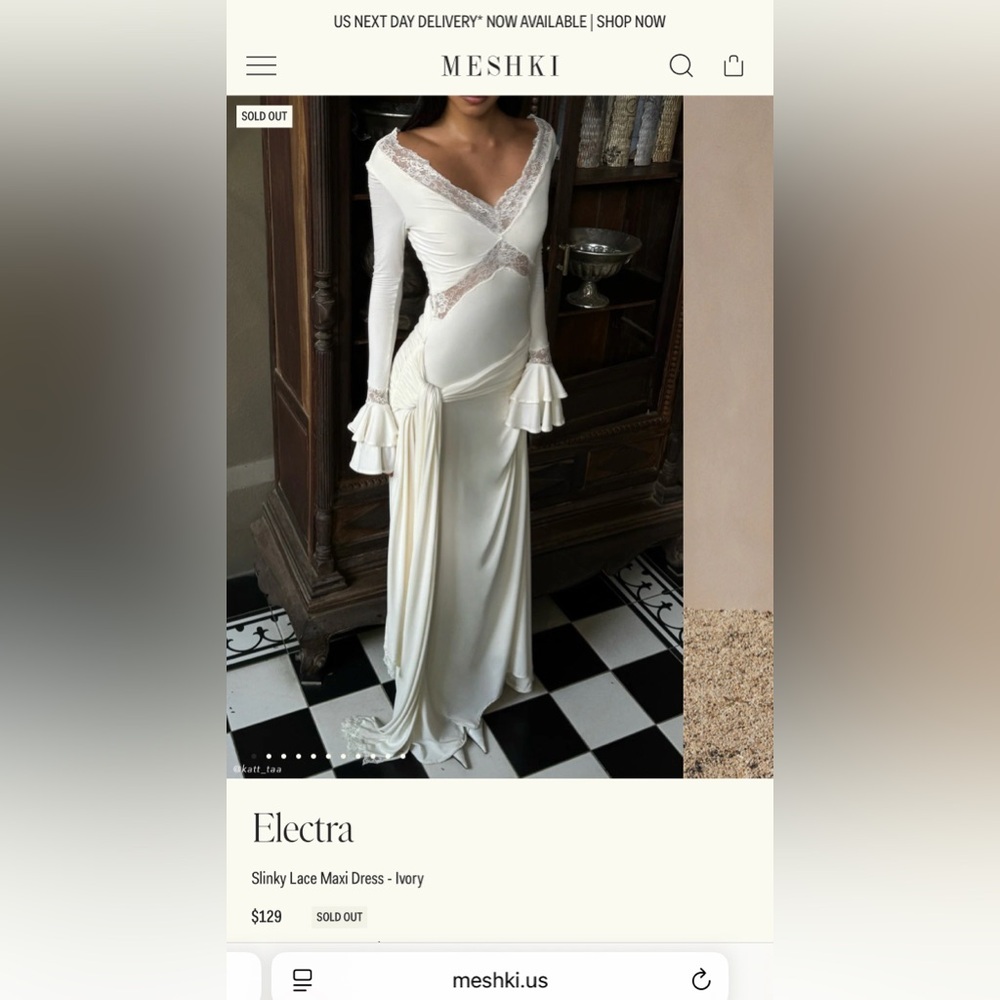 NWT Meshki Ivory Electra Slinky Lace Maxi Dress